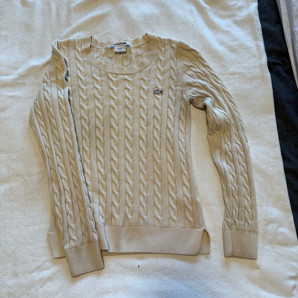 Lacoste Cream Cable Knit Sweater